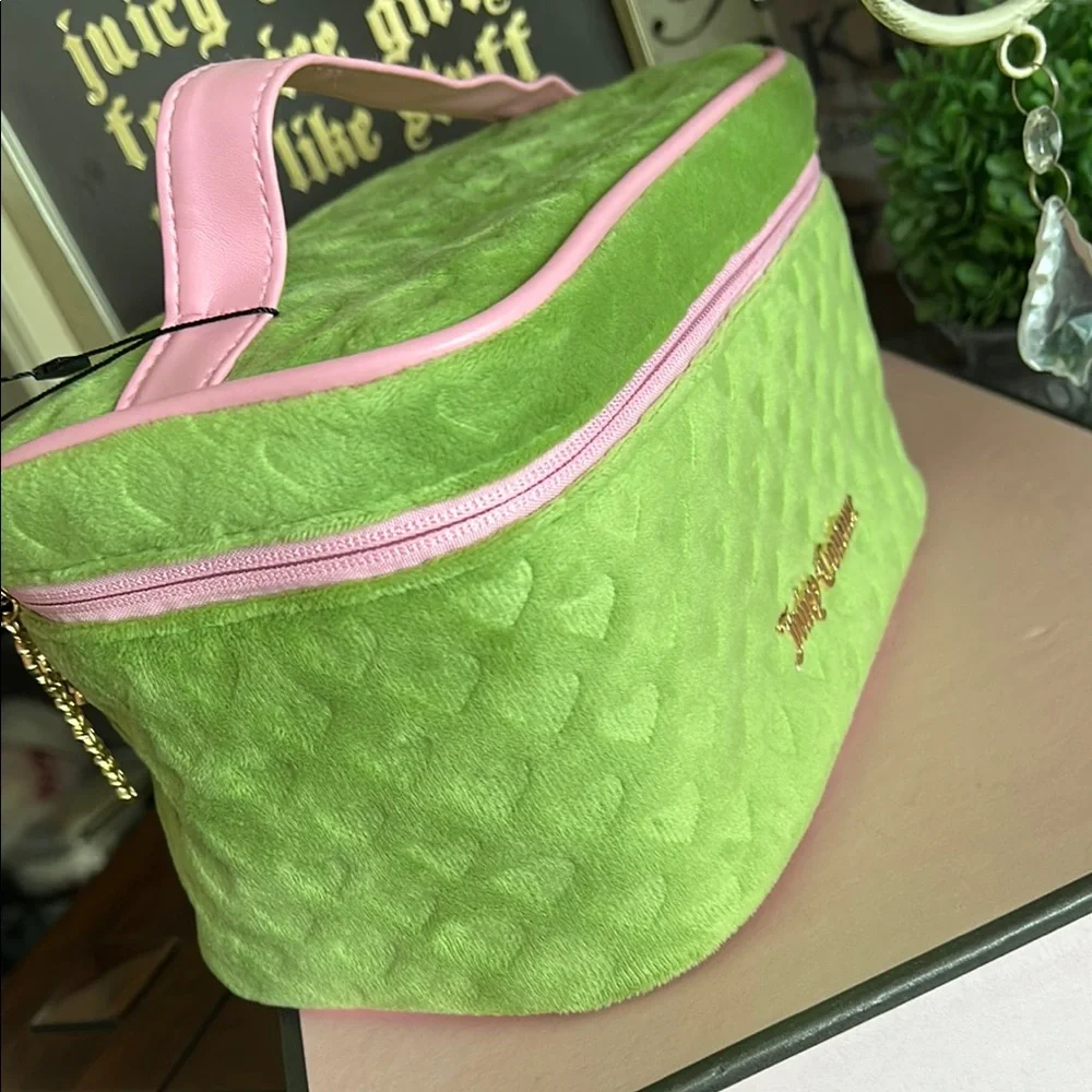 Juicy Couture Green and Pink Velour Cosmetic Case/Bag